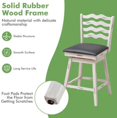 360° Swivel Bar Stools with Rubber Wood Frame and Ergonomic Backrest and Footrest