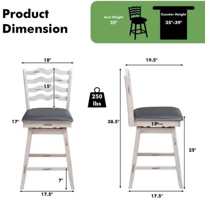 360° Swivel Bar Stools with Rubber Wood Frame and Ergonomic Backrest and Footrest