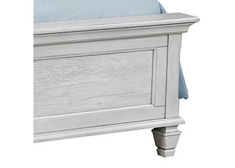 Eli Queen Panel Bed, Pine Wood Shutter Headboard, Molded Trim Antique White - Benzara