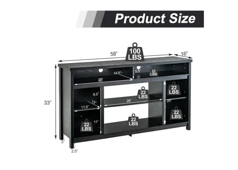 Hivvago 58 Inch TV Stand Entertainment Console Center with Adjustable Open Shelves-Black