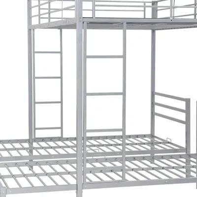 Full Over Twin&Twin Size Bunk Bed With Built-In Shelf, Silver