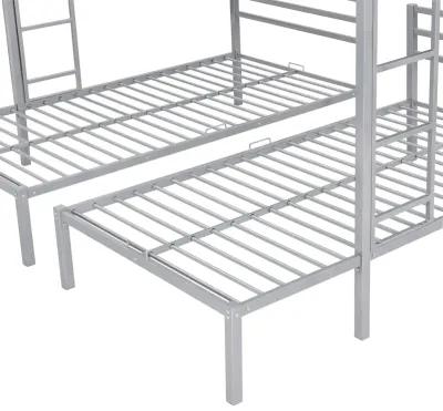 Full Over Twin&Twin Size Bunk Bed With Built-In Shelf, Silver