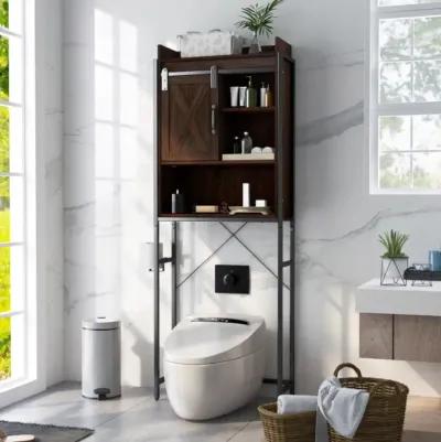 Hivvago 4-Tier Multifunctional Toilet Sorage Cabinet with Adjustable Shelf and Sliding Barn Door