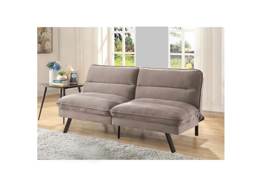 Fabric Futon Sofa with Split Back and Angled Legs, Gray - Benzara