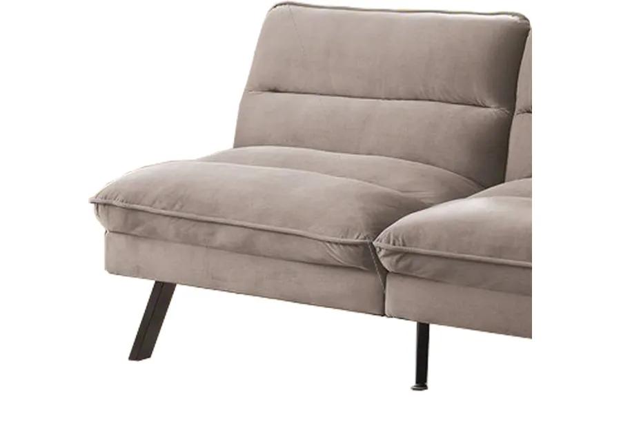 Fabric Futon Sofa with Split Back and Angled Legs, Gray - Benzara