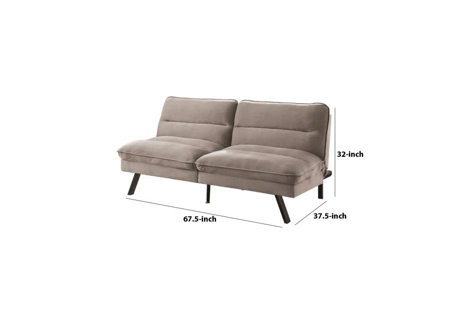 Fabric Futon Sofa with Split Back and Angled Legs, Gray - Benzara