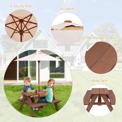 Outdoor 4-Seat Kid's Picnic Table Bench with Umbrella