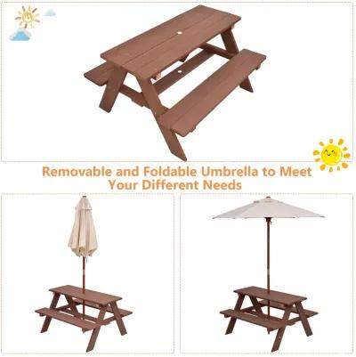 Outdoor 4-Seat Kid's Picnic Table Bench with Umbrella