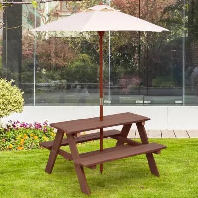 Outdoor 4-Seat Kid's Picnic Table Bench with Umbrella