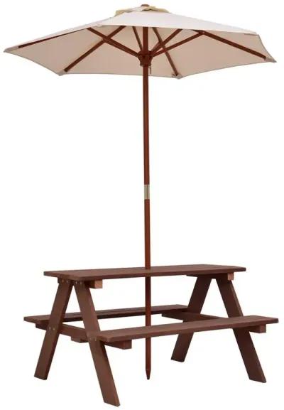 Outdoor 4-Seat Kid's Picnic Table Bench with Umbrella