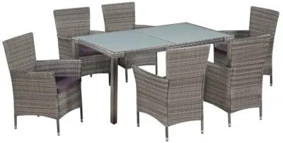 vidaXL 7 Piece Outdoor Dining Set with Cushions Poly Rattan Gray