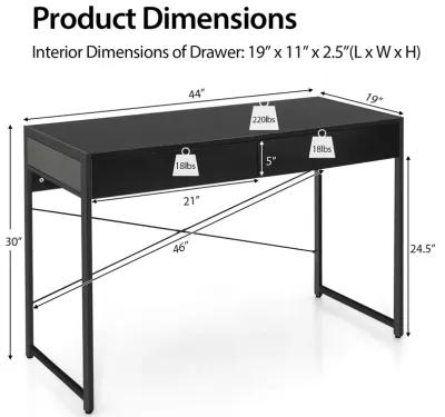 Costway Computer Desk Metal Frame Study Table Home Office Workstation w/2 Drawers Black