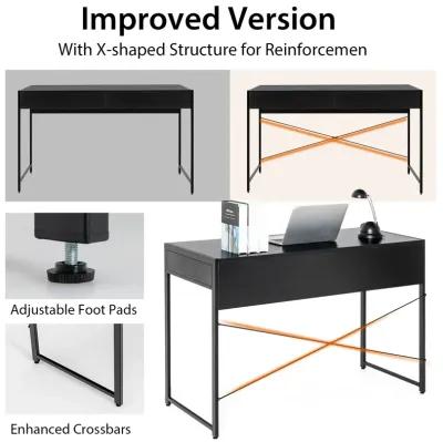 Costway Computer Desk Metal Frame Study Table Home Office Workstation w/2 Drawers Black