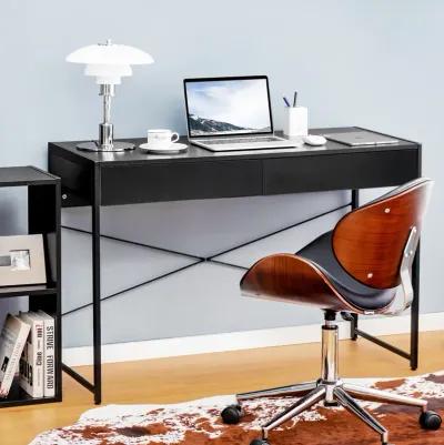 Costway Computer Desk Metal Frame Study Table Home Office Workstation w/2 Drawers Black