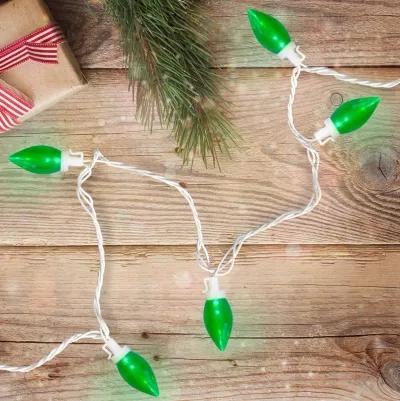 25 Count Green LED C9 Christmas Lights  16 ft White Wire