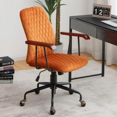 Velvet Home Office Chair with Wooden Armrest