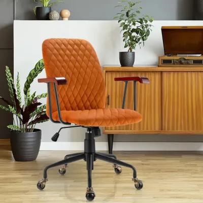 Velvet Home Office Chair with Wooden Armrest