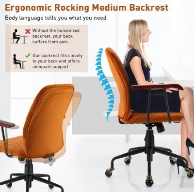 Velvet Home Office Chair with Wooden Armrest