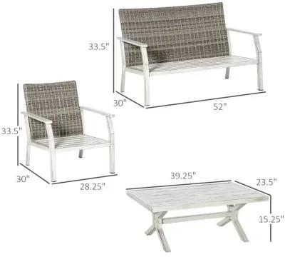 Beige Outdoor Lounge: 4-Piece Wicker Loveseat Set with Coffee Table