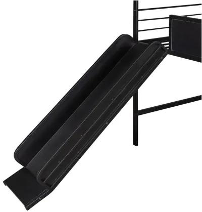 Merax Metal House Bed Loft Bed with Slide