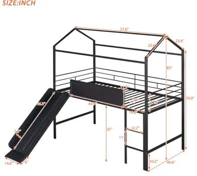 Merax Metal House Bed Loft Bed with Slide