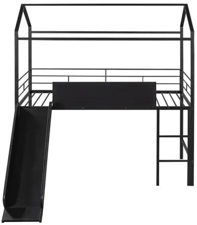 Merax Metal House Bed Loft Bed with Slide