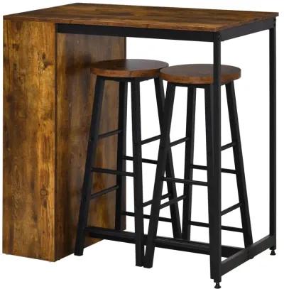 Rustic Brown/Black Dining: 3-Piece Bar Table Set with Stools