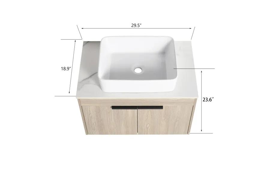 30" Modern Design Float Bathroom Vanity With Ceramic Basin Set