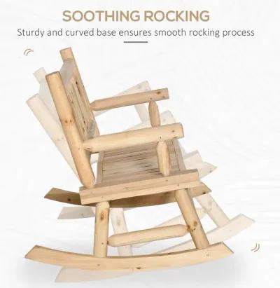 Natural Porch Duo: 2-Person Wooden Rocking Chair with Log Design