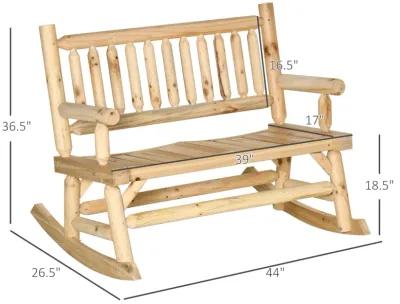 Natural Porch Duo: 2-Person Wooden Rocking Chair with Log Design