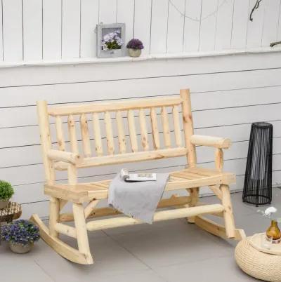 Natural Porch Duo: 2-Person Wooden Rocking Chair with Log Design