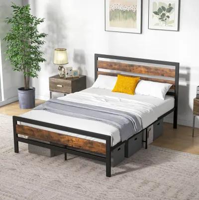 Industrial Bed Frame with Rustic Headboard and Footboard