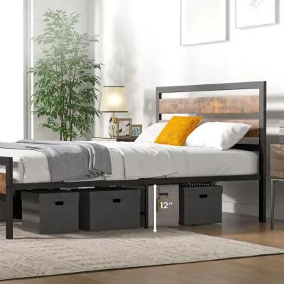 Industrial Bed Frame with Rustic Headboard and Footboard