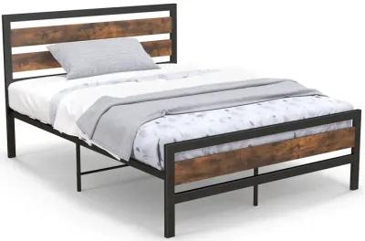 Industrial Bed Frame with Rustic Headboard and Footboard