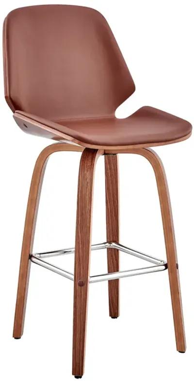 Arabela 26" Faux Leather and Wood Swivel Bar Stool