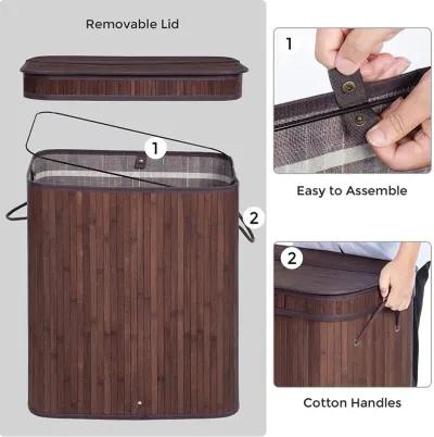 Bamboo Laundry Hamper 100L Dirty Clothes Storage Basket with Lid Liner and Handles Rectangular