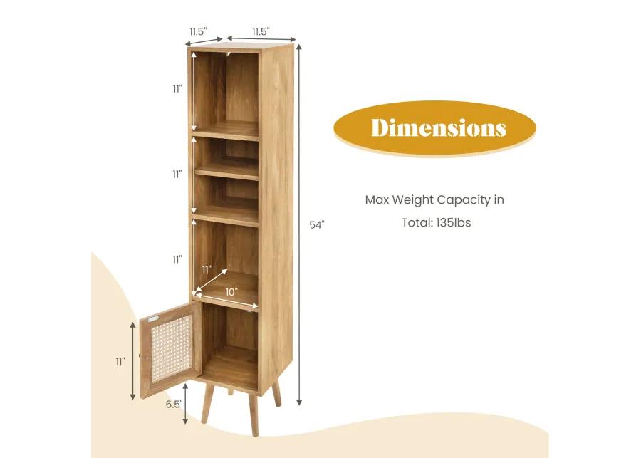 4 Tiers Rattan Storage Cabinet with Slim Design