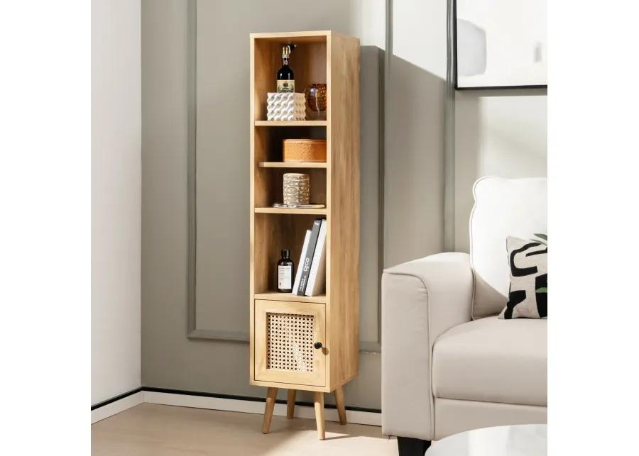 4 Tiers Rattan Storage Cabinet with Slim Design