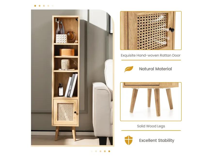 4 Tiers Rattan Storage Cabinet with Slim Design