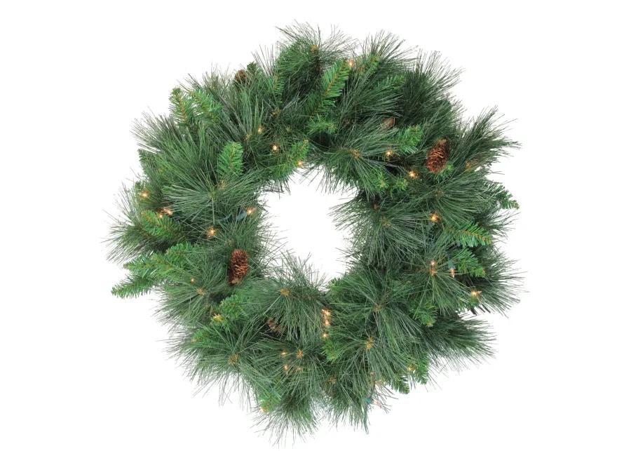 Pre-Lit White Valley Pine Artificial Christmas Wreath  24-Inch  Clear Lights