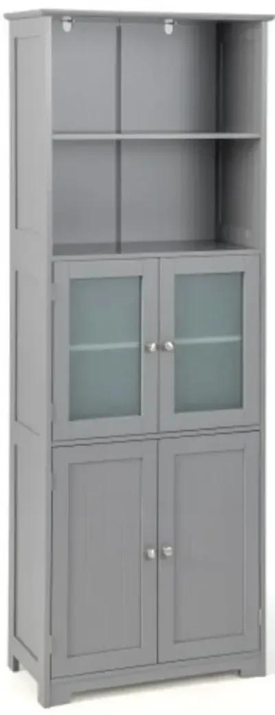 6-Tier Freestanding Bathroom Cabinet with 2 Open Compartments and Adjustable Shelves