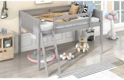 Twin Size Wood Low Loft Bed With Ladder, Ladder Can Be Placed On The Left Or Right