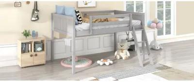 Twin Size Wood Low Loft Bed With Ladder, Ladder Can Be Placed On The Left Or Right