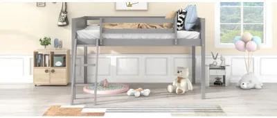 Twin Size Wood Low Loft Bed With Ladder, Ladder Can Be Placed On The Left Or Right