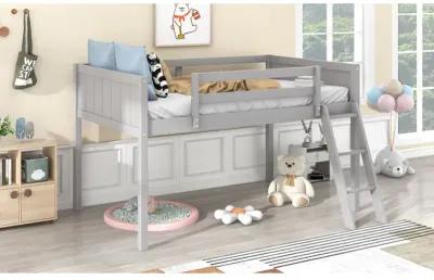 Twin Size Wood Low Loft Bed With Ladder, Ladder Can Be Placed On The Left Or Right