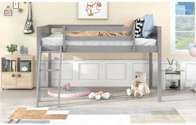 Twin Size Wood Low Loft Bed With Ladder, Ladder Can Be Placed On The Left Or Right