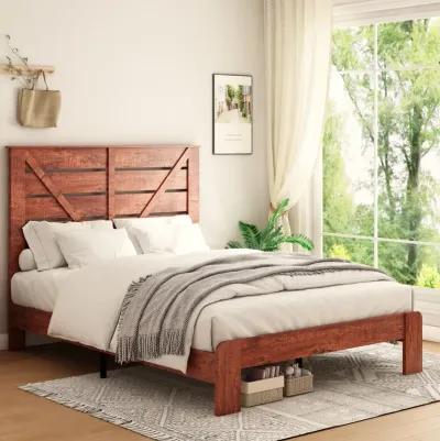 Vintage Brown Queen Bed Frame with Storage