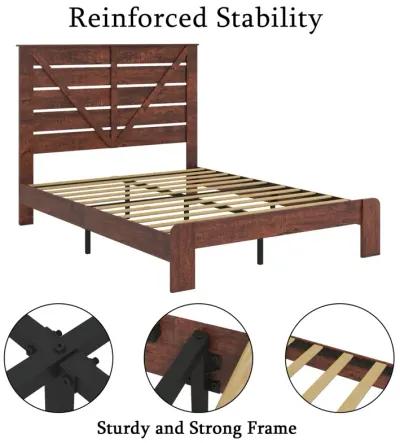 Vintage Brown Queen Bed Frame with Storage