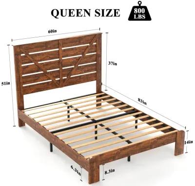 Vintage Brown Queen Bed Frame with Storage