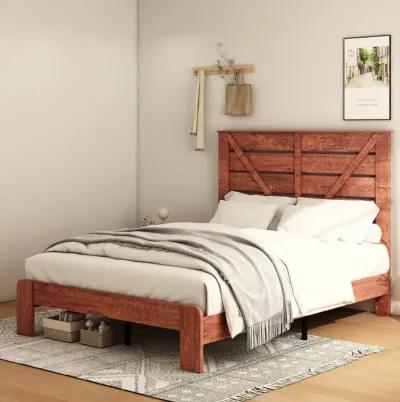 Vintage Brown Queen Bed Frame with Storage